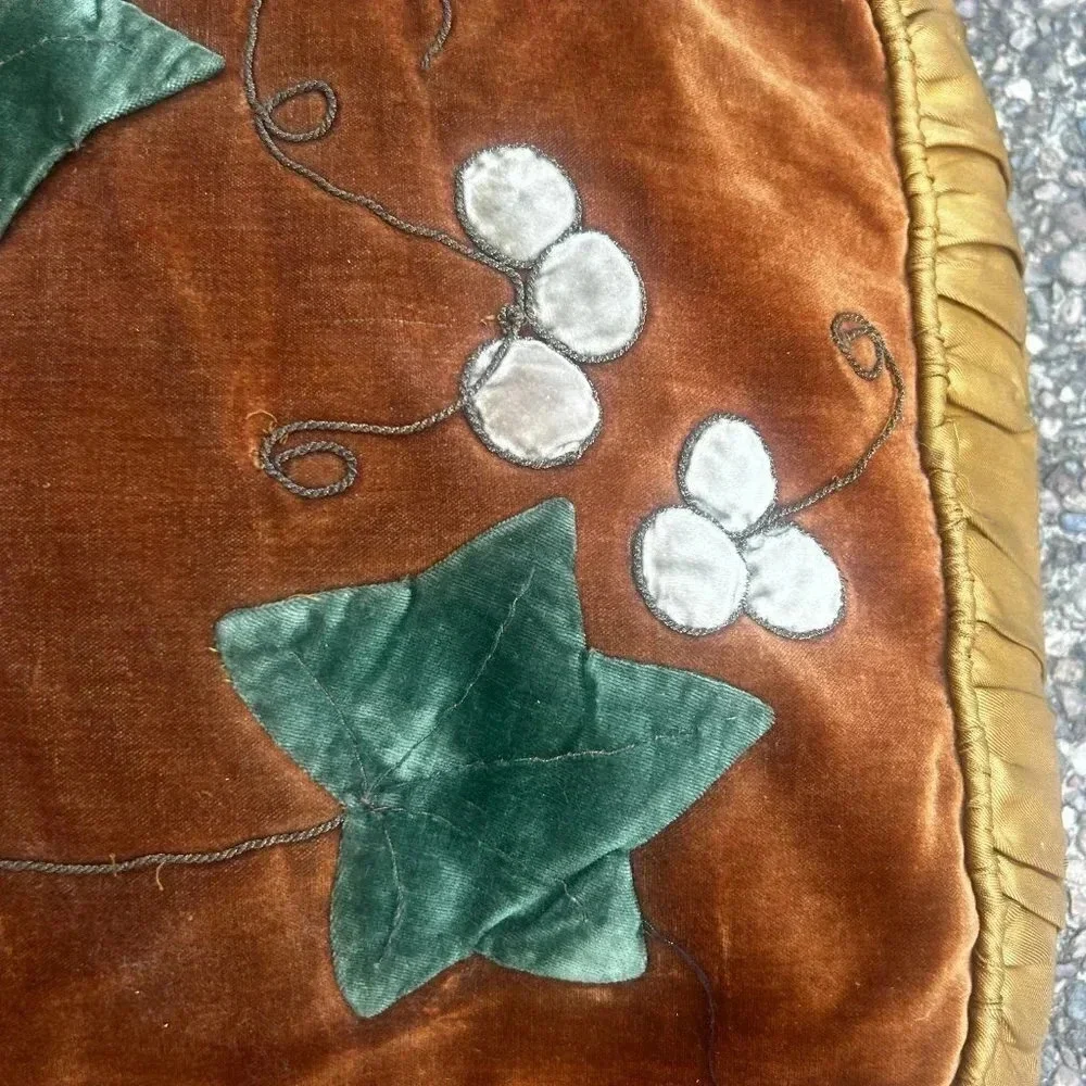 Victorian Antique Handmade Velvet Grapes Vines and Leaves Satin Backed Pillow